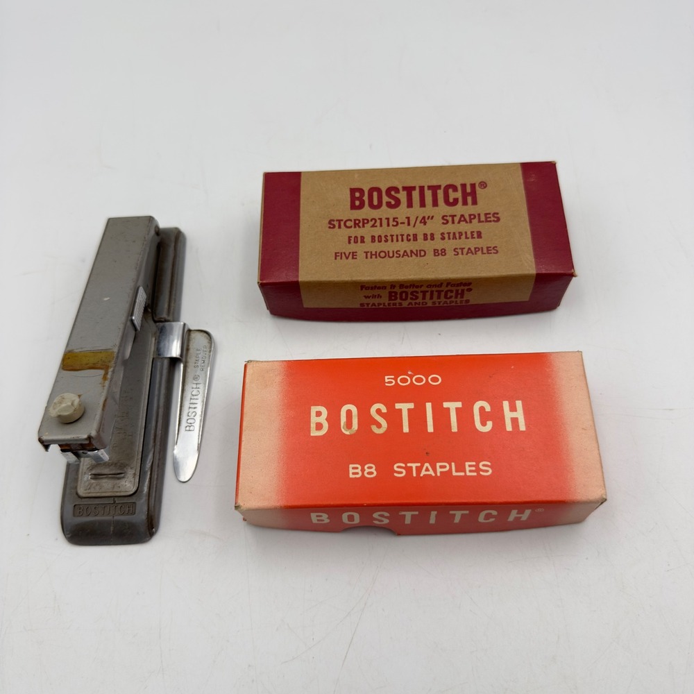 Vintage Bostitch B8 Stapler with Integrated Remover and 2 Boxes of B8 Staples